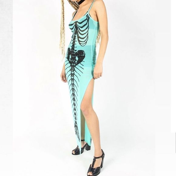 NWT $75 Iron Fist | Bone Deep | Sheer | Mermaid Mesh Maxi Dress in Aqua - Picture 4 of 15